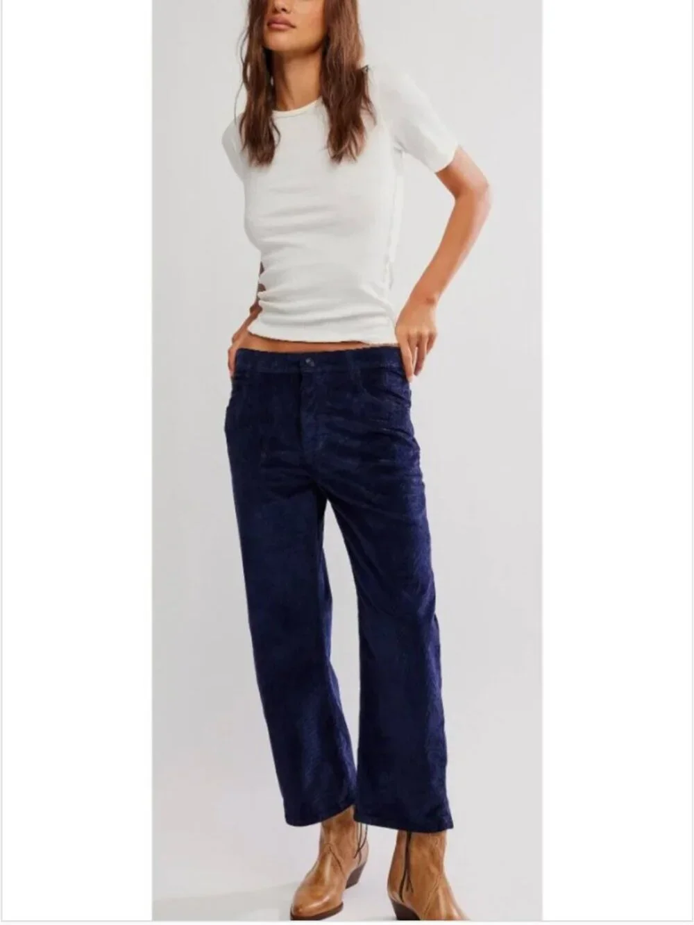 FREE PEOPLE NWT We The Free Deep Trance Dropped Corduroy Jeans / Deep Seas